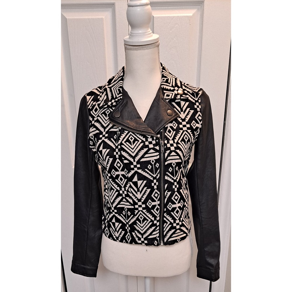 Blu Pepper Urban Outfitters Cropped Faux Leather Jacket S Gothic Aztec